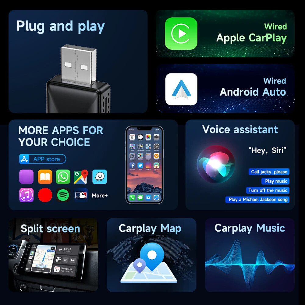 2 in 1 Android Auto Wireless Adapter & Wireless Carplay Adapter Plug & Play Car