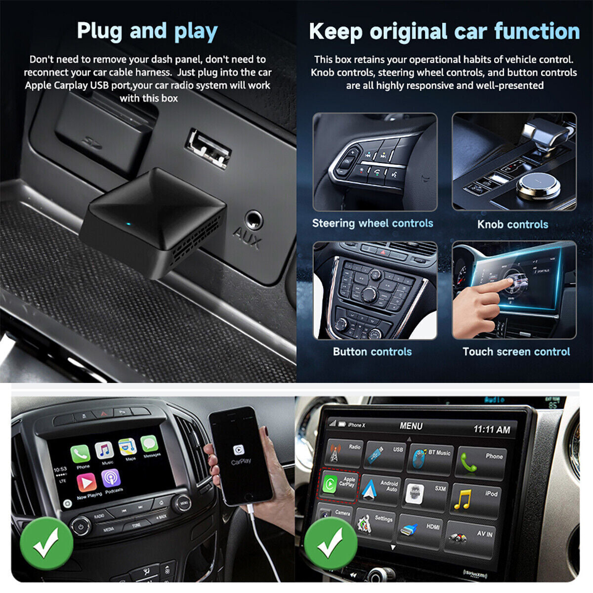 2 in 1 Android Auto Wireless Adapter & Wireless Carplay Adapter Plug & Play Car