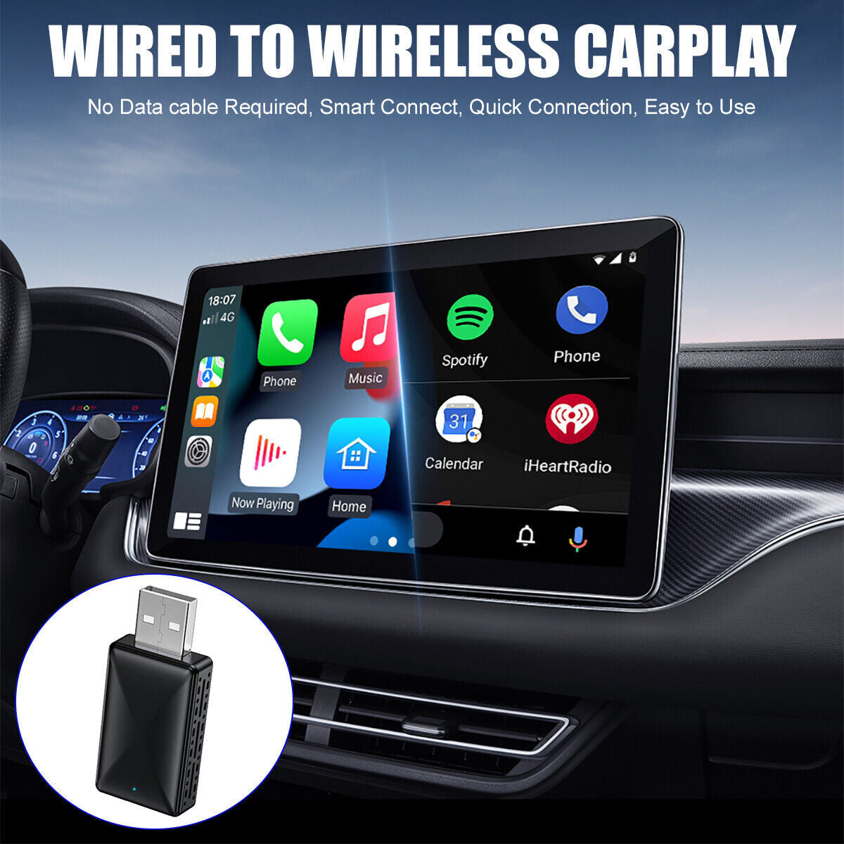 2 in 1 Android Auto Wireless Adapter & Wireless Carplay Adapter Plug & Play Car