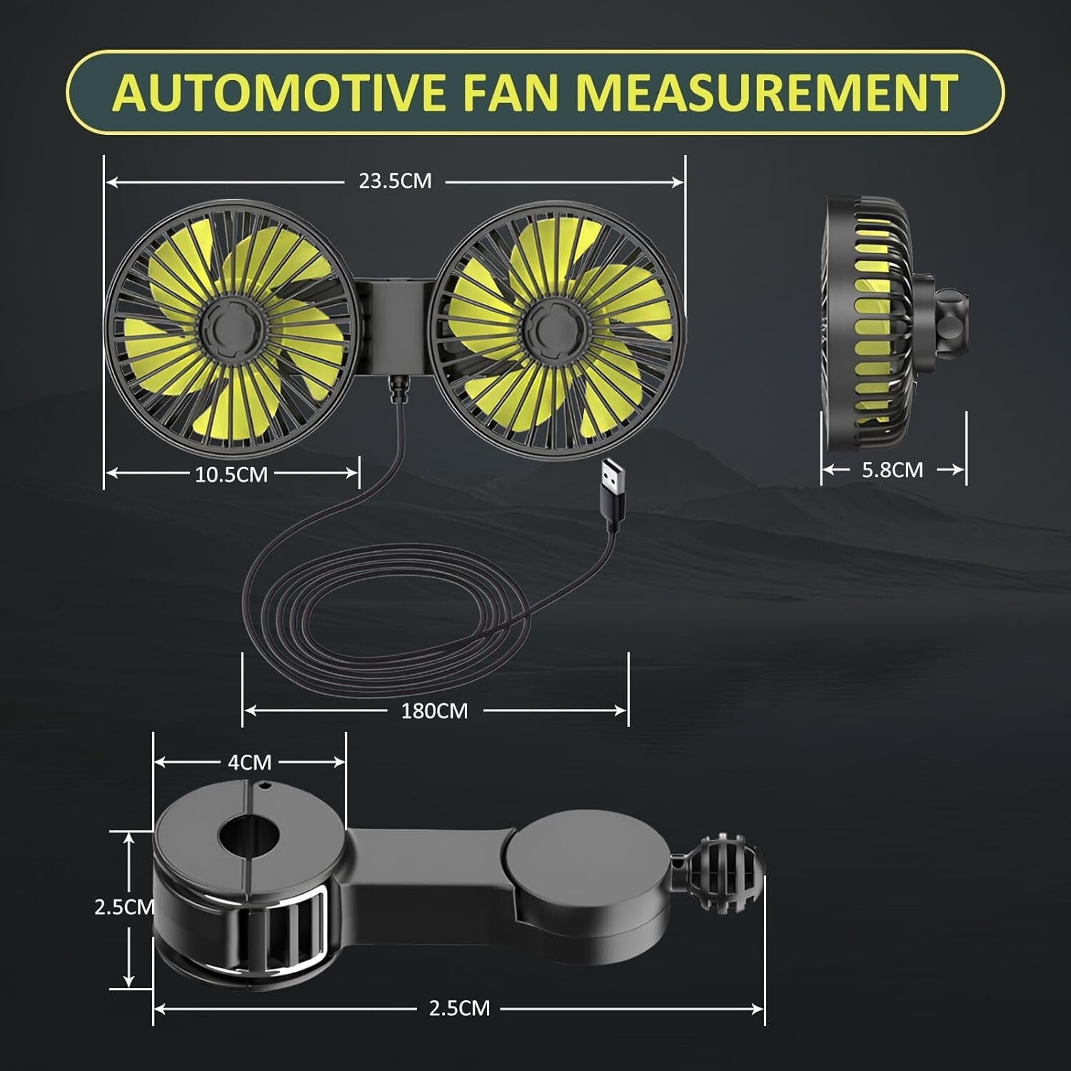 Automotive Electric Fans for Backseat Kids, Dual Head USB Car Amplifier Cooli...