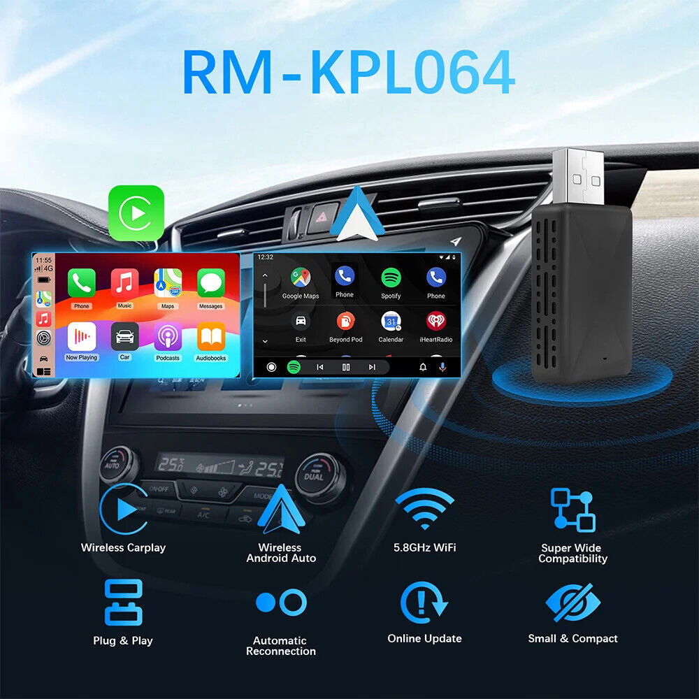 2 in 1 Android Auto Wireless Adapter & Wireless Carplay Adapter Plug & Play Car