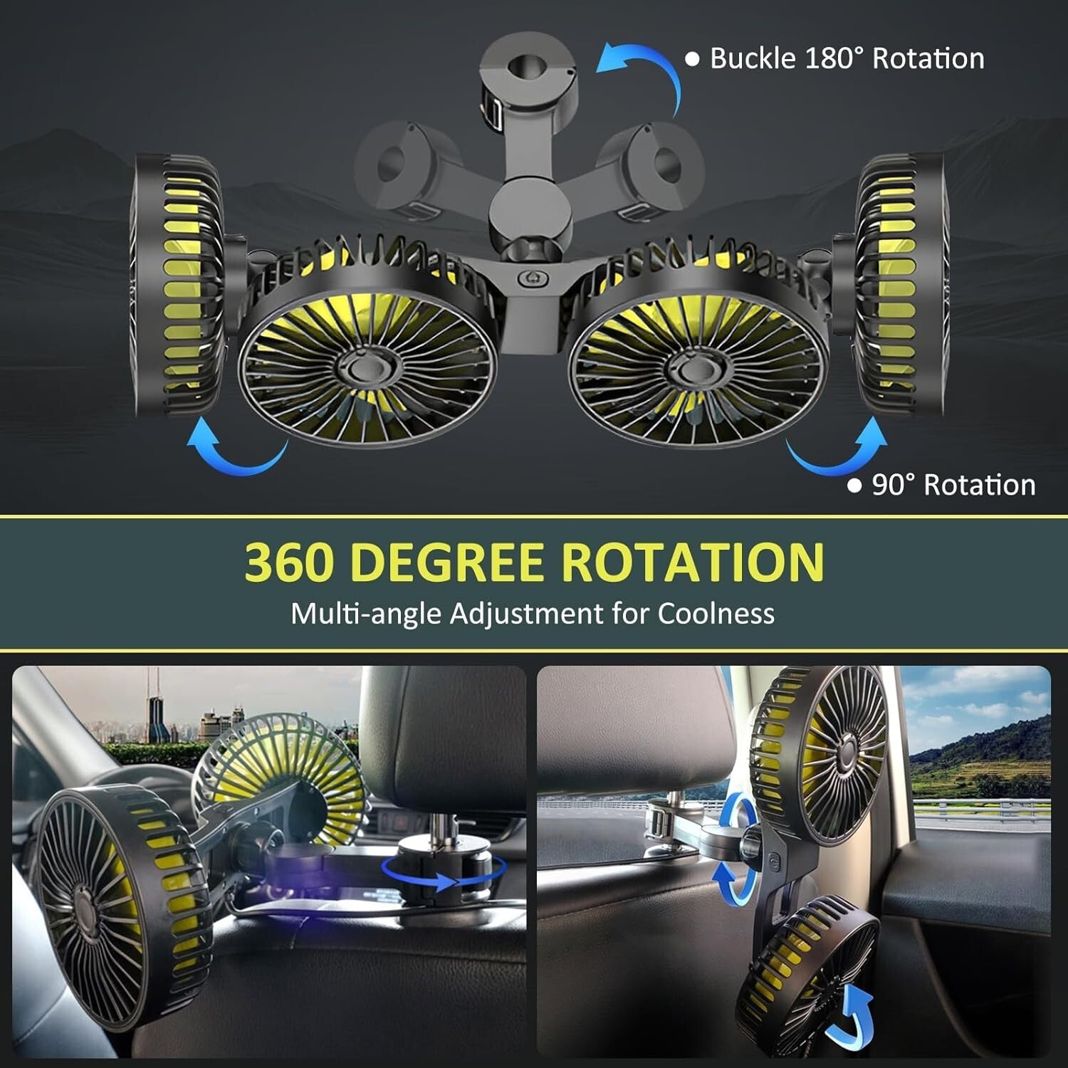 Automotive Electric Fans for Backseat Kids, Dual Head USB Car Amplifier Cooli...
