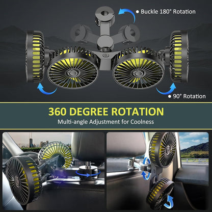 Automotive Electric Fans for Backseat Kids, Dual Head USB Car Amplifier Cooli...