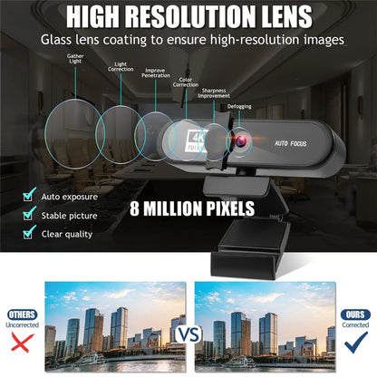 8K 4K Webcam Autofocus 2K Conference PC Live Broadcast Webcam USB Webcam Office Meeting House with Microphone 1080P HD Webcam