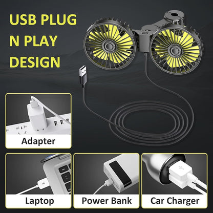Automotive Electric Fans for Backseat Kids, Dual Head USB Car Amplifier Cooli...